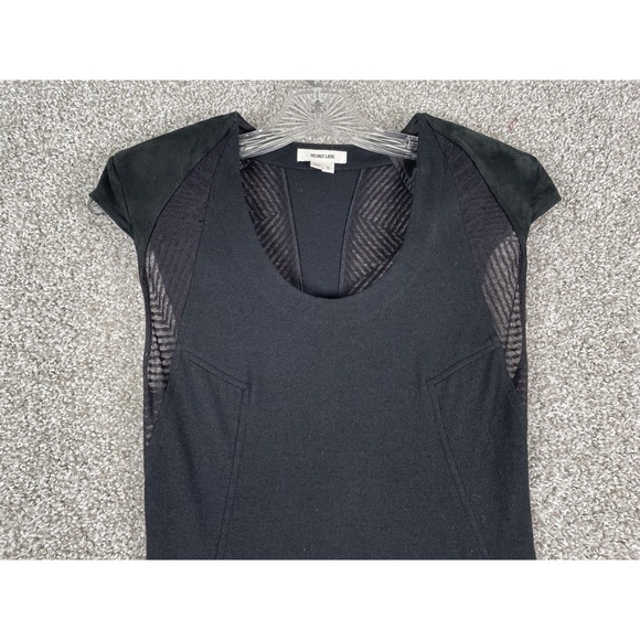 Helmut Lang Black Asymmetrical Geometric Lace Wool Dress With Shoulder Pads Sz S - Picture 2 of 11